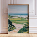 tableau paysage marin dunes vagues plante verte bleu beige blanc peinture huile cadre bois