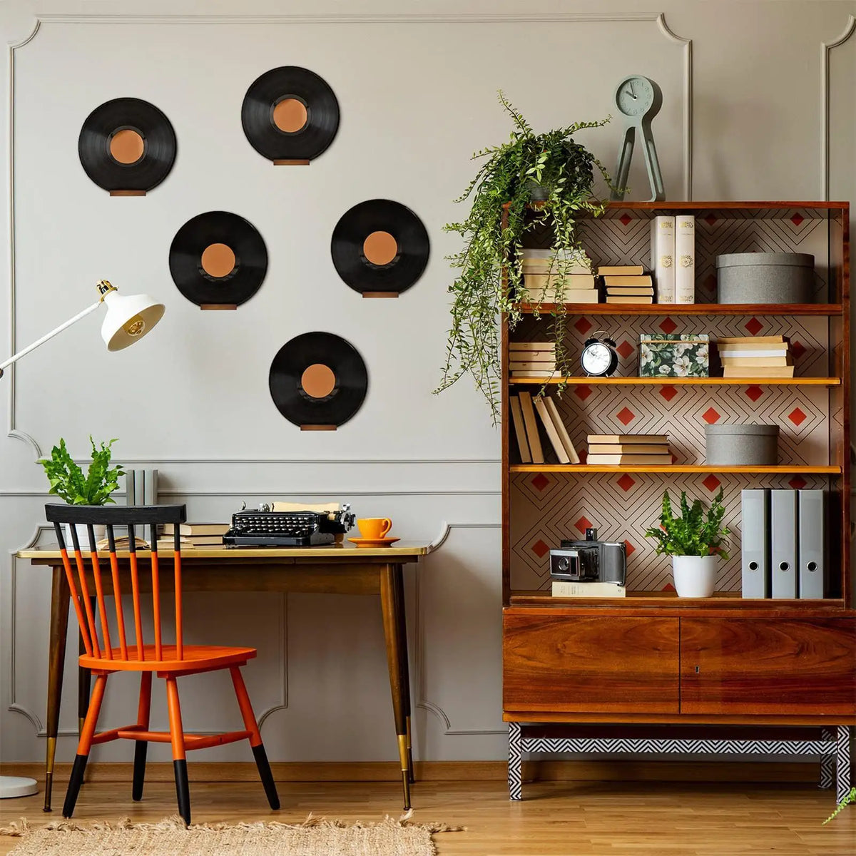 supports murals vinyle vintage noir orange vis décoration chambre salon