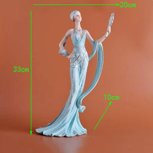 statues décoratives résine filles nordiques élégantes robes fleurs détails dorés occasion noël mariage anniversaire