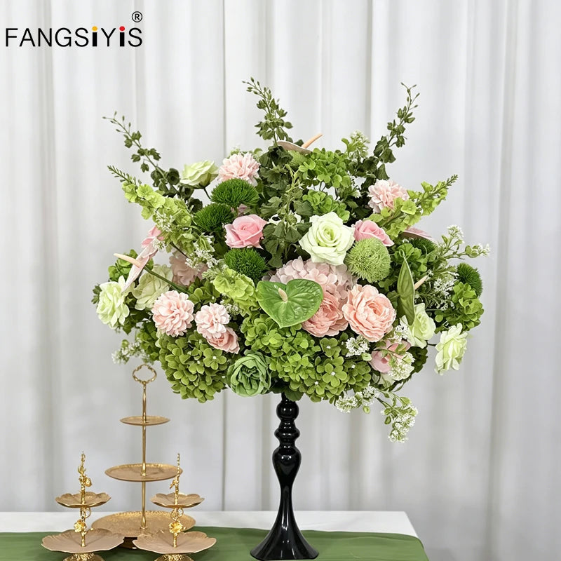 décoration mariage événement rose vert fleurs naturelles romantiqueextérieur table centre