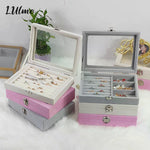 boîte bijoux velours blanc gris rose rangements boutons pression classique.storage box bijoux