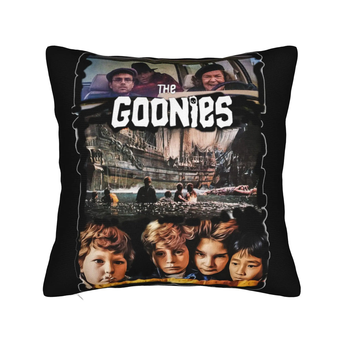 taie d'oreiller crâne goonies sabres vintage noir zip invisible 18x18in polyester lit