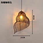 lampe suspendue marron clair rattan tressé moderne rustique chaîne métallique