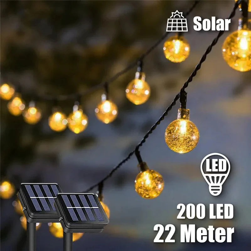 guirlande lumineuse solaire 200 led 22m moderne boules translucides blanc multicolore étanche