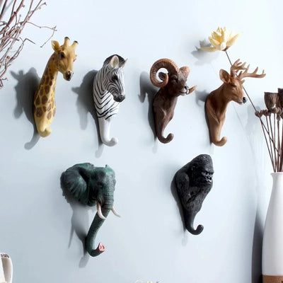 Porte-manteau mural en résine vintage avec crochet animal 3D bleu ciel