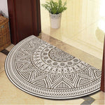tapis demi cercle motif floral ethnique imperméable antidérapant polyester blanc bleu