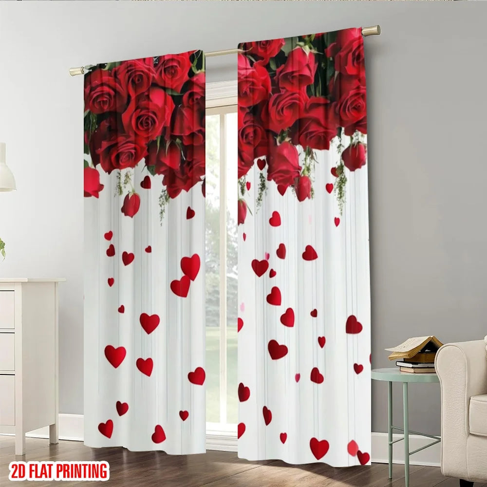 rideau moderne roses rouges coeurs blanc translucide polyester pièces chambre salon