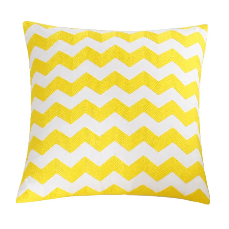 housse coussin carré coton géométrique moderne blanc jaune lit canapé voiture chaise decoration opaque
