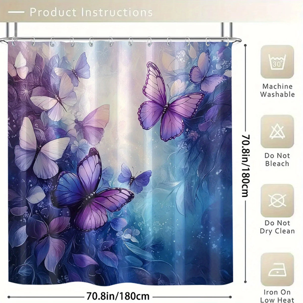 rideau douche violet papillons moderne tapis sol toilette polyester respectueux environnement