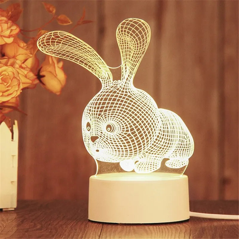 lampe 3d veilleuse led animal compagnie moderne base plate blanc