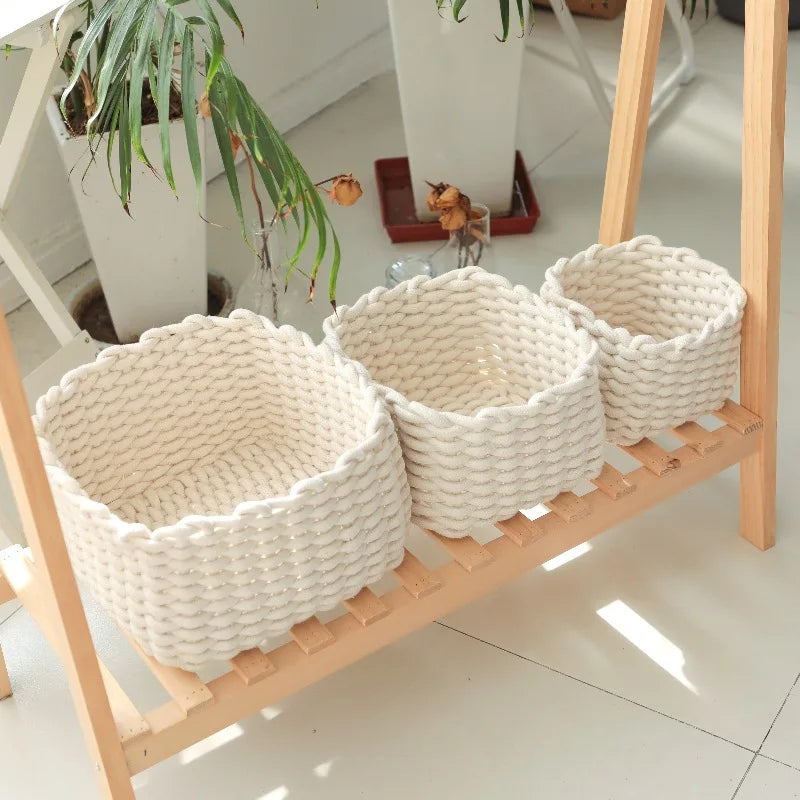 paniers rangement réutilisables tissage coton rotin tailles petites moyennes grandes scandinave minimaliste