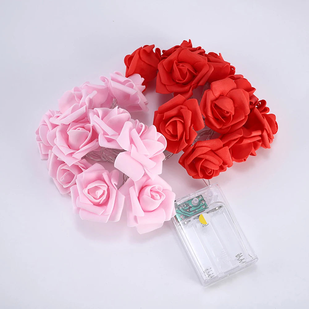 guirlande lumineuse roses décoratives blanc rose rouge adhésive éclairée USB batterie festive