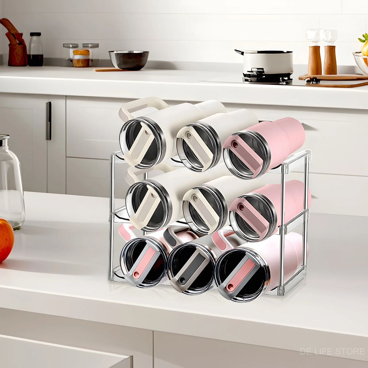 rangement étagères transparent modernes empilables bouteilles tasses verres cuisine minimalistes