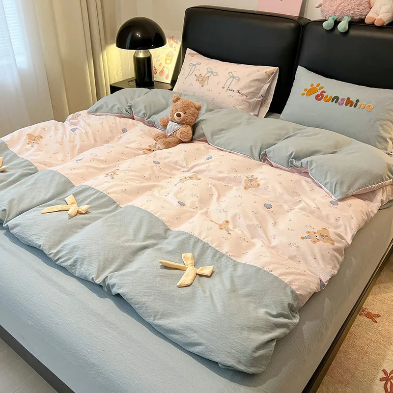 drap housse coton brodé couleurs vives motif points enfant oreiller sunshine chambre fille
