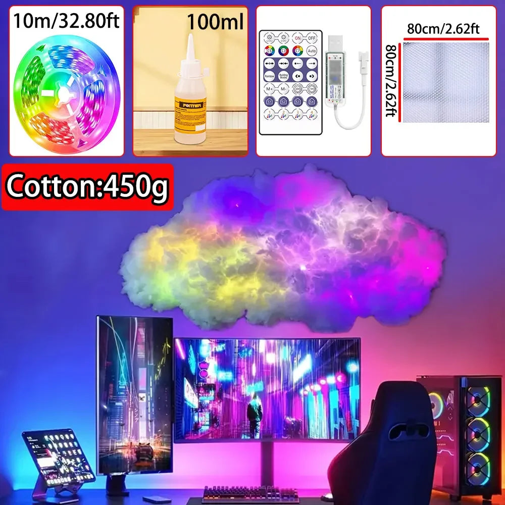 lampe led nuage multicolore moderne adhésive ruban led contrôleur chambre