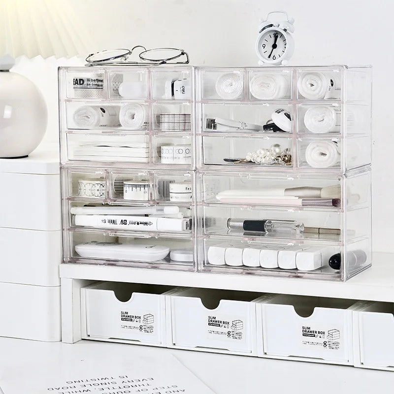 organisateur boîtes tiroirs transparent moderne trousses stylos maquillage rangement compartiments poignées