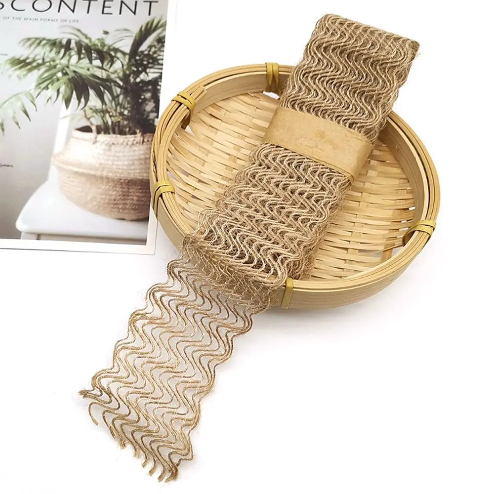 ruban jute beige motif géométrique rustique double face emballage cadeau decoration maison