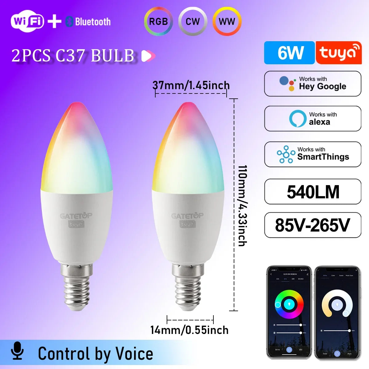 ampoule led intelligente e14 blanc multicolore effet flamme transparent moderne 2700k 6500k wifi alexa