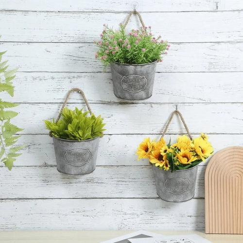 pots suspendus fleurs gravure Flowers Garden vintage métal cordelettes balcons jardins decorationextérieur naturel durable