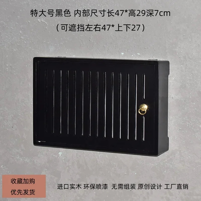 boite rangement murale routeur wifi bois poignée dorée grille