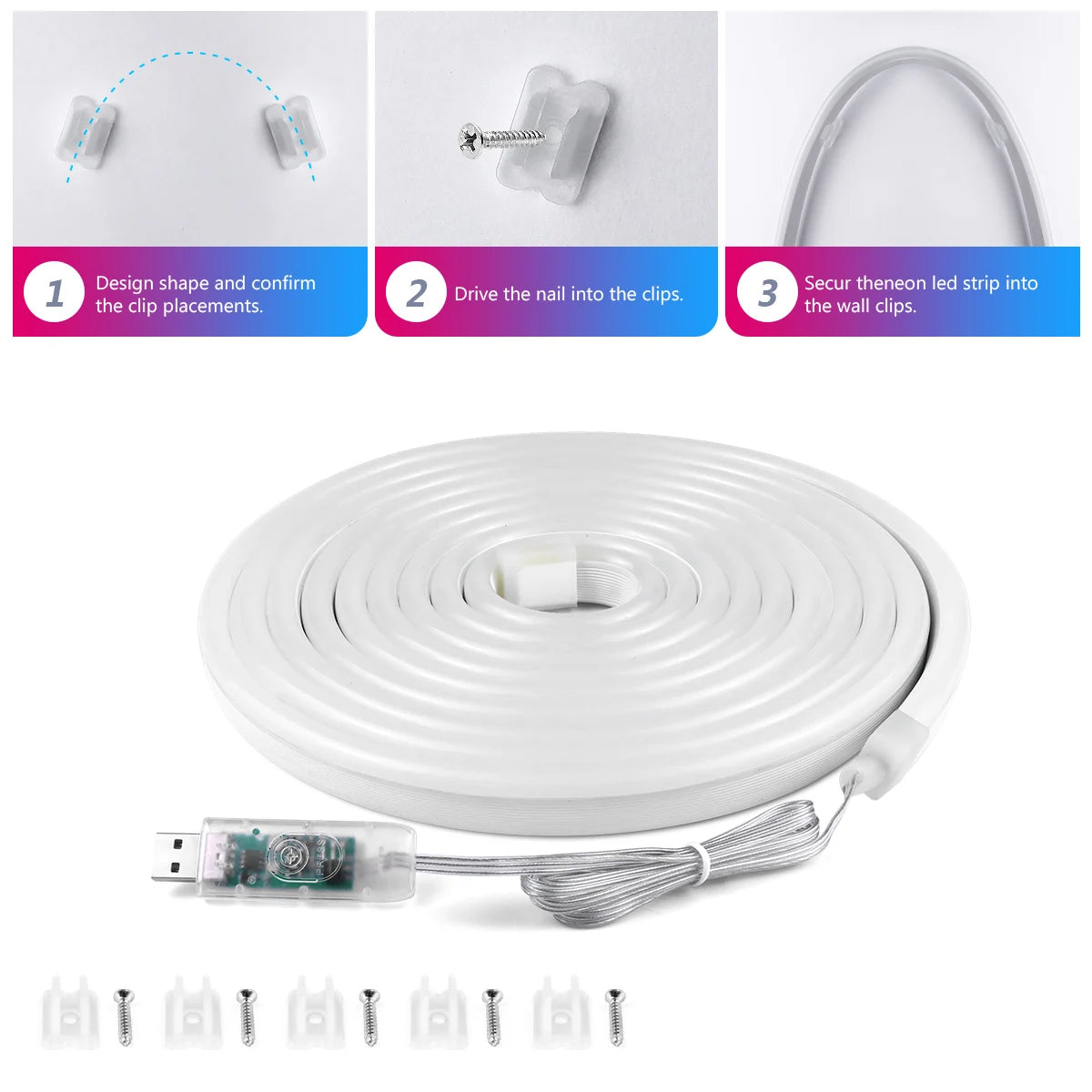 ruban led néon multicolore moderne télécommande bluetooth clips mur décoration salon