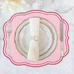 lot serviettes table coton fleurs bordure dentelée rose vert bleu