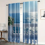 rideau imprimé paysage marin bleu blanc semi transparent moderne 24x59in 30x65in 41x91in 51x83in