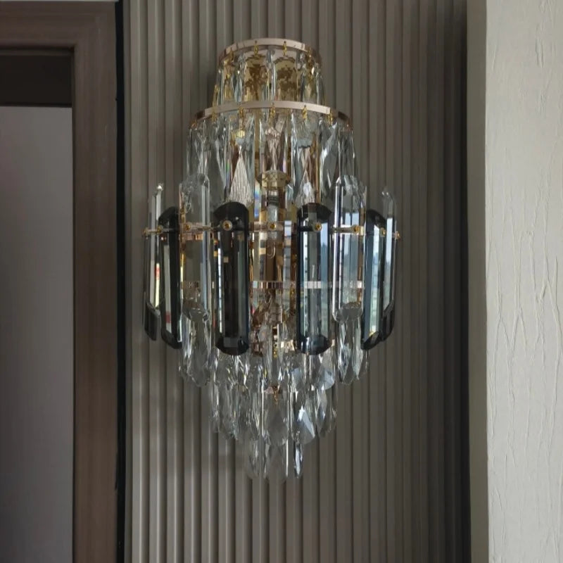 lampe murale cristal moderne applique transparente accents dorés noirs