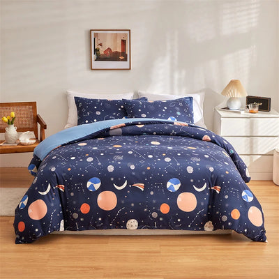 Housse de couette fluorescente motif cosmos anglais - Ombre Interieur