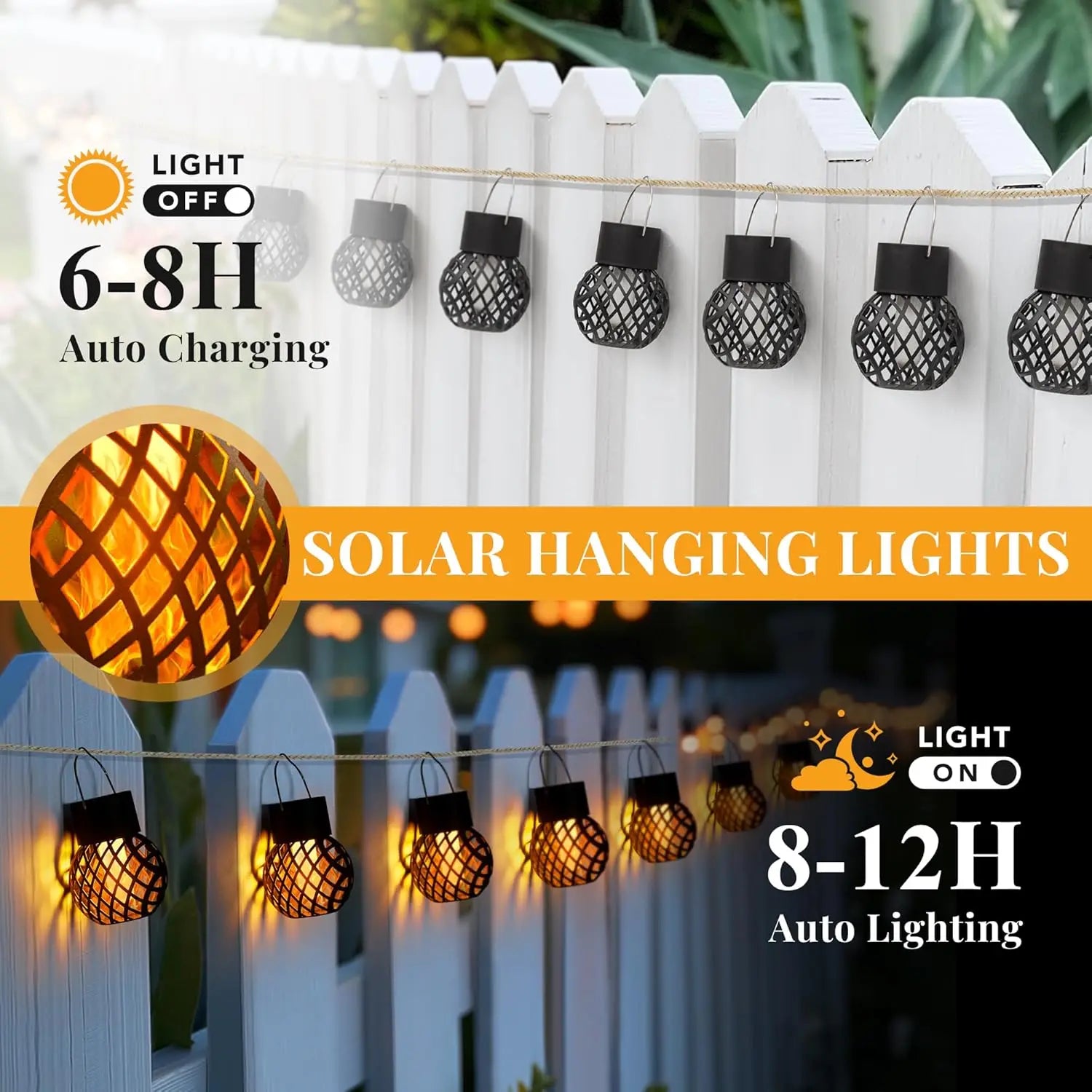 Effet de flamme réaliste de la lanterne solaire LED en fonctionnement