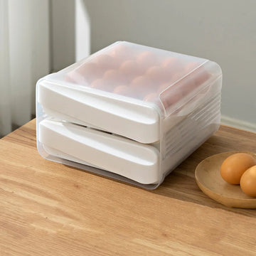 boîte œufs transparente blanche moderne fonctionnelle réfrigérateur double couche plat lisse poignée économique espacement