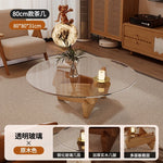 table basse moderne transparente bois marron clair plateau 70cm hauteur 31cm minimalistes