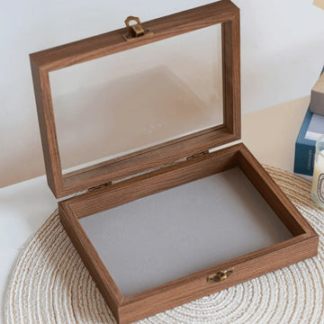 boîte bijoux bois velours transparent moderne antipoussière fixations métal poignées doréesprésentation bijoux
