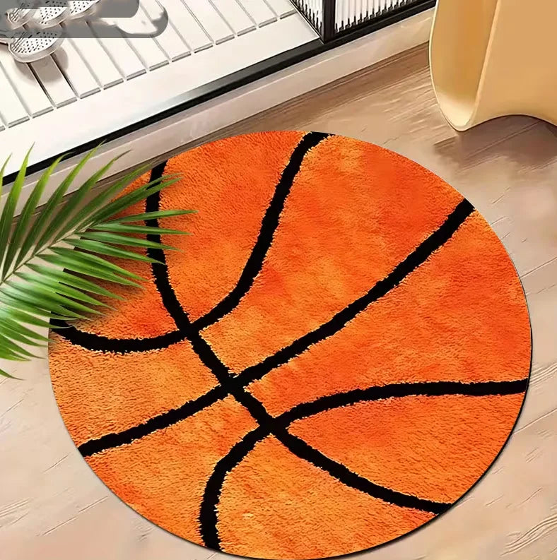 tapis rond orange noir motif basket geométrique moderne 80x80cm 120x120cm PVC polyester
