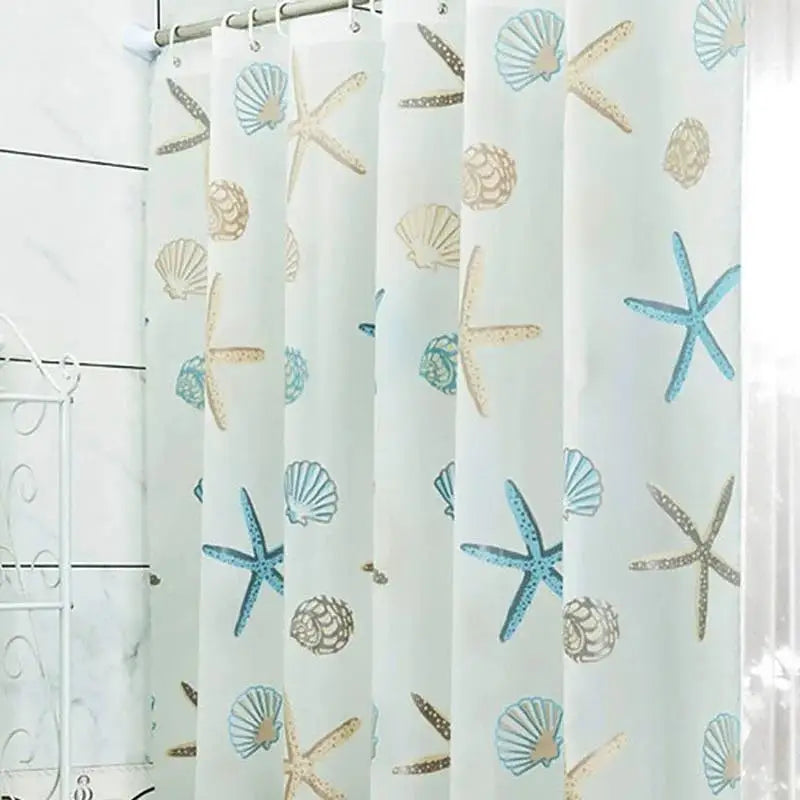 rideaux douche moderne blanc noir bleu motifs géométriques semi transparent anneaux respectueux environnement