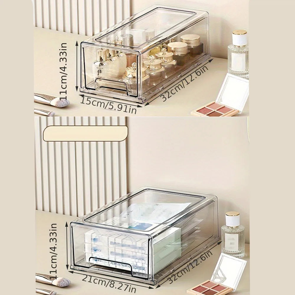 boîtes rangement transparentes modernes empilables tiroirs glissants papier stylos blocs notes cosmétiques fournitures