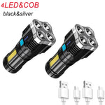 lampe torche rechargeable 5w led noire argentée texturée camping lecture nocturne