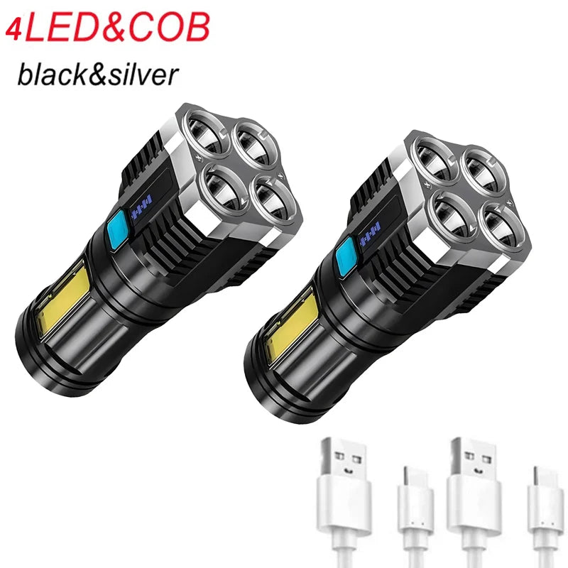 lampe torche rechargeable 5w led noire argentée texturée camping lecture nocturne