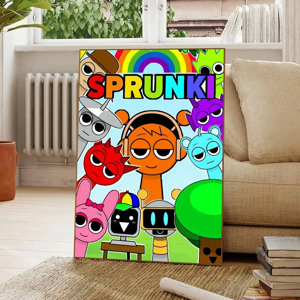 affiche poster cartoon sprunki personnages animés texte juste garçon cadre bois décoration