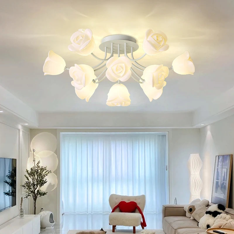 plafonnier moderne blanc vert roses lumiere encastrée sans ombre led facile nordique chambre enfants