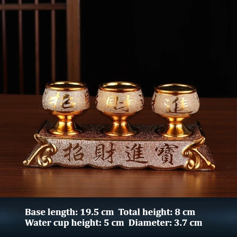 coupes décoratives or géométriques texture granulée classique élégant offrandes buddhistes ensemble ceremonial