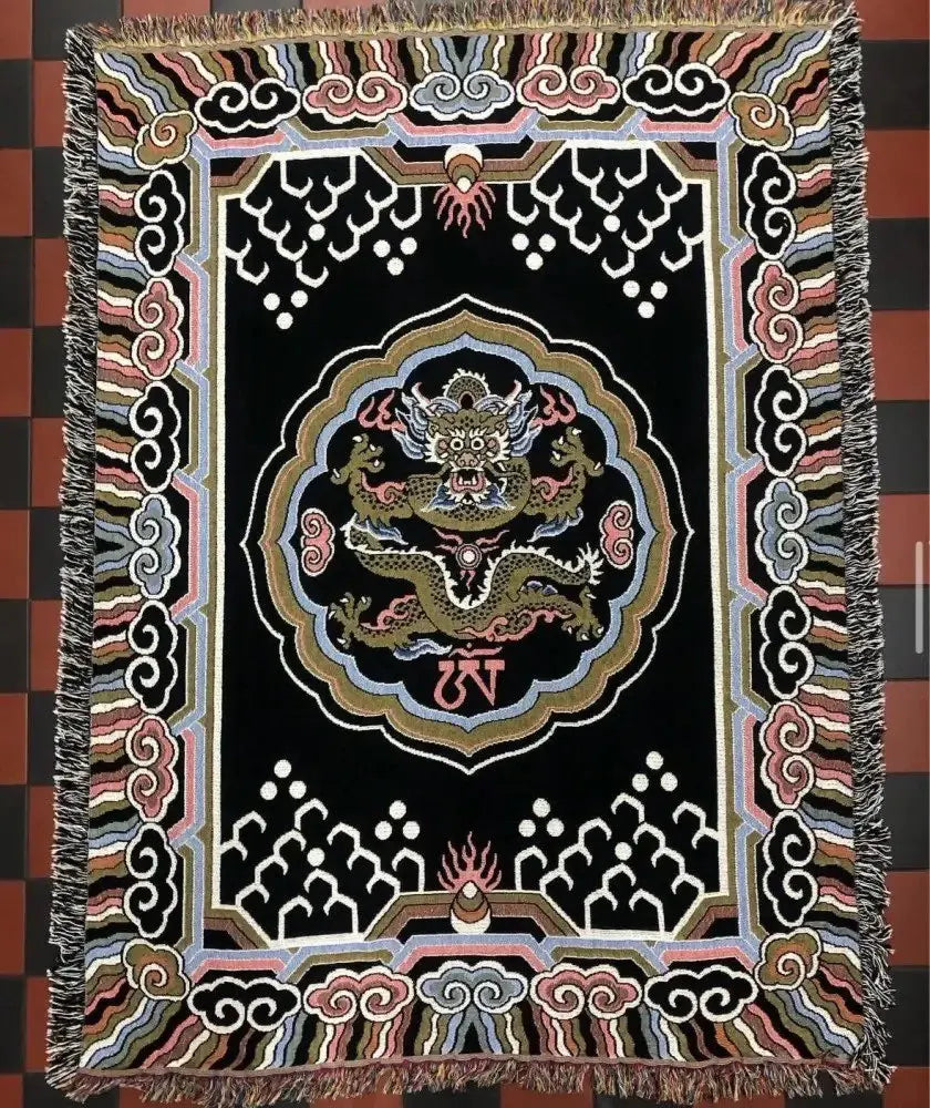 couverture multicolore motif géométrique floral traditionnel brodé opacité polyester coton decoration canapé sieste