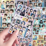 sticker anime personnages expressions faciales violet bleu jaune orange gris opacitéscrição:utf 8;q=microsoft=utf