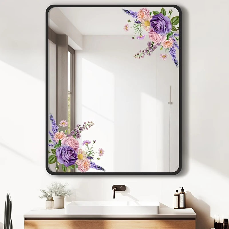 autocollants muraux fleurs colorées moderne adhésifs amovibles miroir salle bain porte douche or blanc