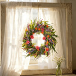 décoration murale couronne florale printemps couleurs vives champêtre papillons inclusintérieur accrochage bouclemétallique