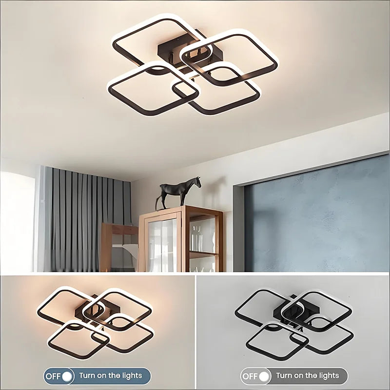 lampe moderne carrée noire géométrique éclairage cuisine salon 45x45cm