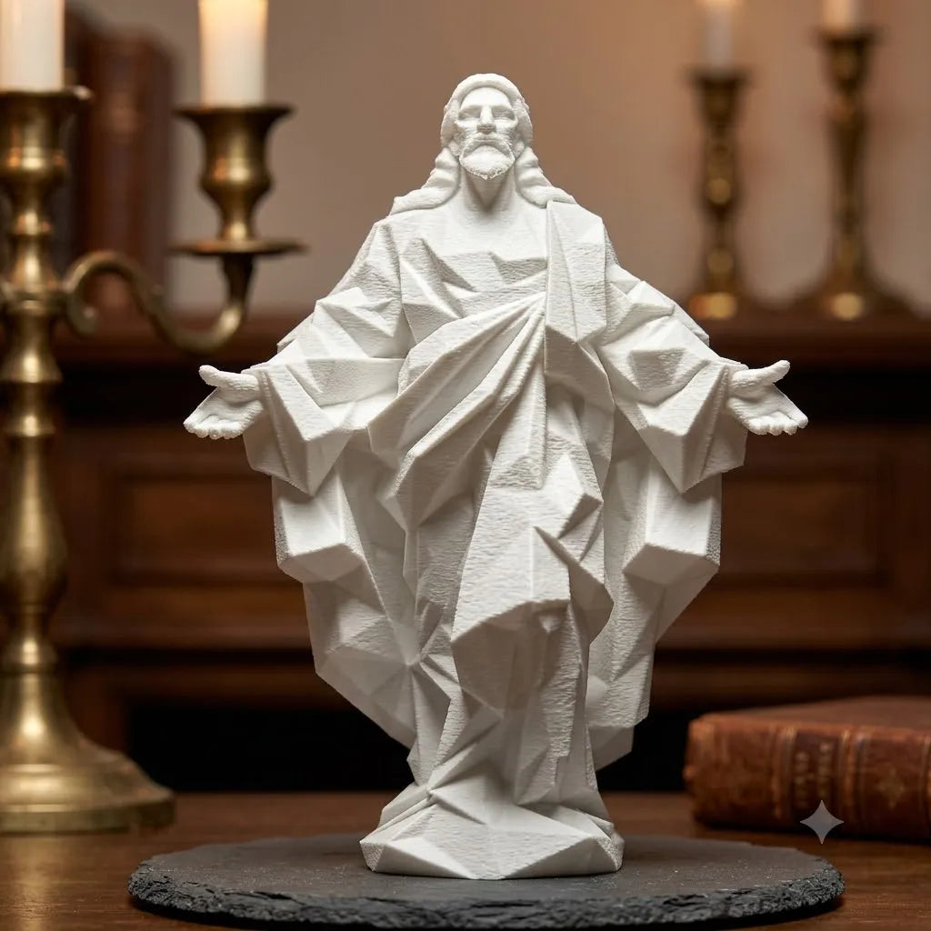 statue jésus christ blanc géométrique moderne ornement religieux artistique table