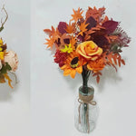 décoration intérieure bouquet fleurs artificielles automnales orange rouge vert noël halloween rustic