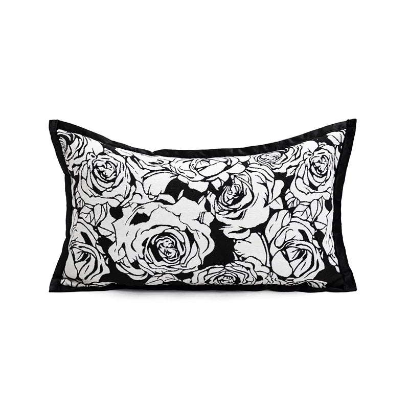 housse coussin décorative carrée motif noir blanc moderne canapé salon maison