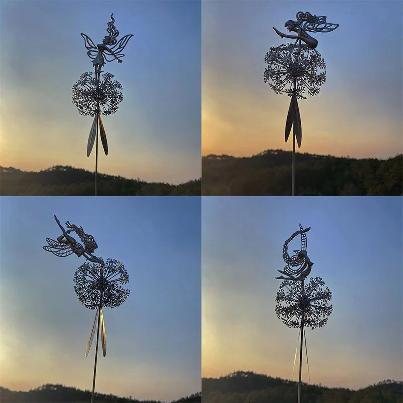 sculpture métallique artisanale fée ailes fleur stylisée filigrane moderne jardinextérieur